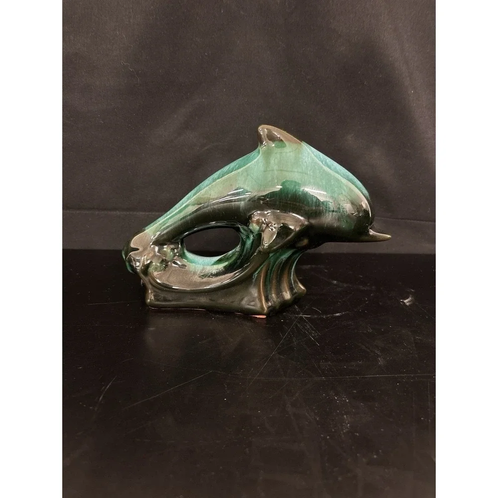 Ceramic Dark Teal Decorative Dolphin Figurine